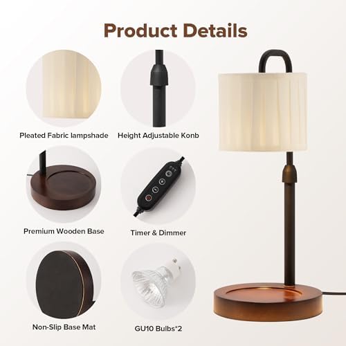 Candle Warmer Lamp with Timer, Dimmable Wax Warmer Candle Lamp for Jar Candle with 2 Bulbs, Christmas Birthday Gifts for Women Mom, Cozy Home Decor for Room, Bedroom, Kitchen-Pleated Fabric - Image 3