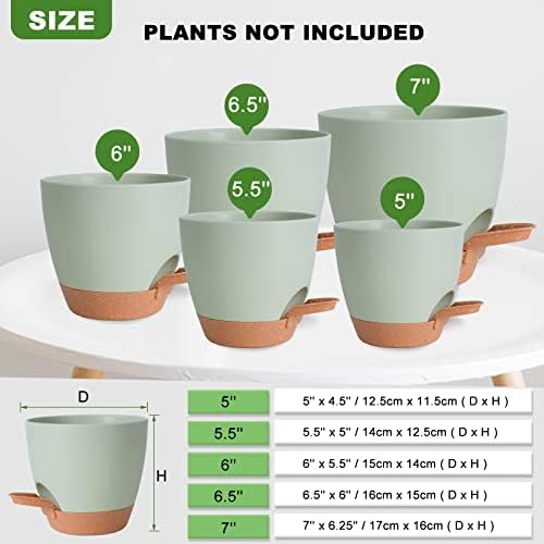 7/6.5/6/5.5/5 Inch Self Watering Pots for Indoor/Outdoor Plants, 5 Pack - Image 4
