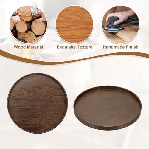 Wooden Serving Tray Round Wood Serving Tray Decorative Platter, 11.8 Inch Fit for Home Decor Kitchen Coffee Table Candle Holder, (Brown) - Image 4