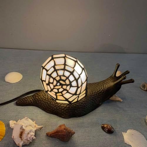 Bieye L10988 White Land Snail Tiffany Style Stained Glass Accent Table Lamp - Image 2