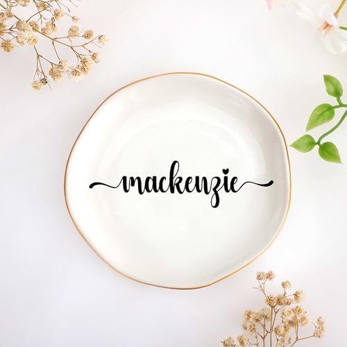 JoycuFF Mackenzie Personalized Name Ceramic Jewelry Tray, Mothers Day Christmas Anniversary Engagement Birthday Gifts for Women Couples, Trinket Dish for Rings Earrings Necklaces Bracelets Keys by Joycuff