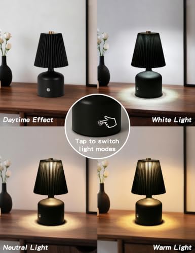 Small Bedside Table Lamp, Dimmable Cordless Lamp with 3 Color, - Image 3