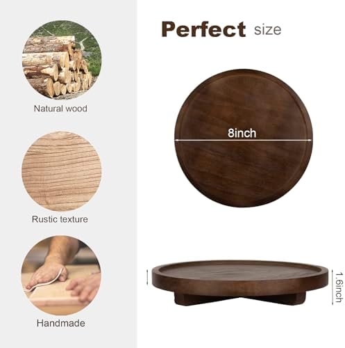 Round Decorative Tray Farmhouse Kitchen Decor Soap Dish, 8" Walnut - Image 4