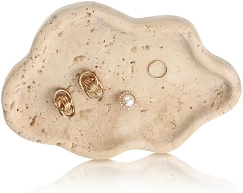 Briwooody Natural Travertine Jewelry Dish Tray Cloud Shape, Jewelry Trays 7.6 x 5.31 x 0.59 Inches Cloud Stone Trays Marble Dish Trinket Ring Key Salver Aesthetic Gift for Women Home Table Room Decor by Briwooody
