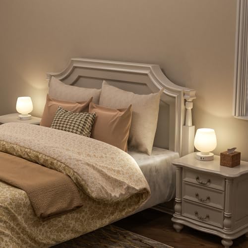 Seealle Touch Table Lamp for Nightstand Set of 2 - Bedside Lamp with USB C+A Charging Ports for Bedroom Living Room Night Stands, Desk Lamp with White Glass Shade for Small Spaces, 3 Way Dimmable - Image 3