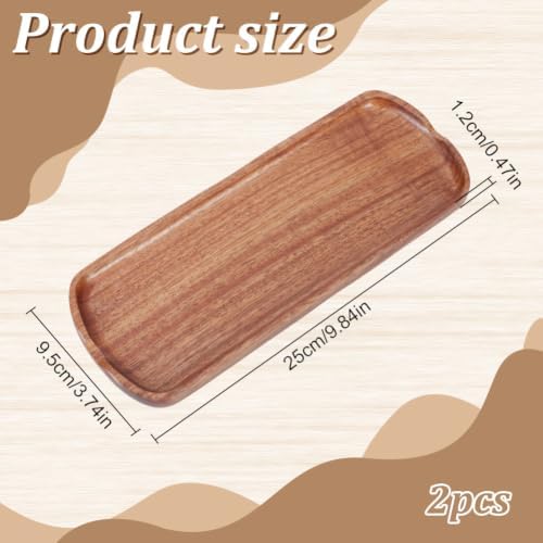 PLIGREAT 2 Pcs Wood Pen Tray, Oval Wooden Desk Pen Organizer Holder Minimalist Writing Instrument Rest Tea Coffee Table Tray for Office Stationery Desk Decor, 9.8x3.7x0.5Inch - Image 2