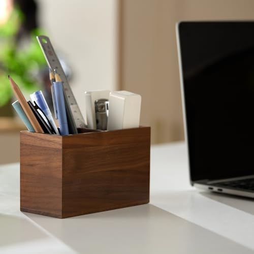 KORUA Walnut Pencil Holder (Double Slots) Wood Pen Holder for Desk - Image 6