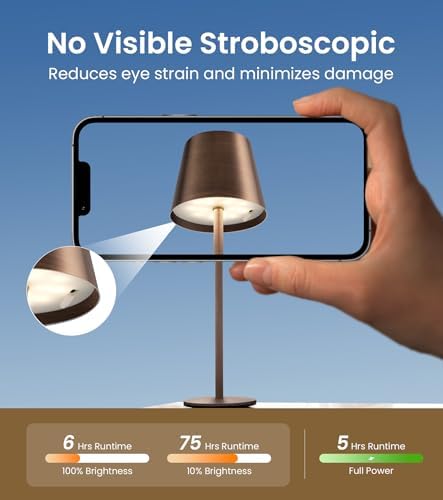 3 Pack Cordless Table Lamp, Portable Battery Operated Lamp with 3 Color Temps and Stepless Dimming, Rechargeable Table Lamp for Dinner, Desk, Cafe, Outdoor (Brushed Mocha) - Image 6