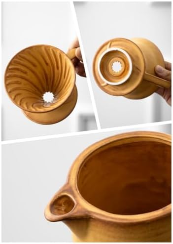 Pour Over Coffee Maker,Ceramic Coffee Maker With 40 pcs Paper Filter，15oz/450ml Pour Over Coffee Dripper (Yellow, V02) - Image 3