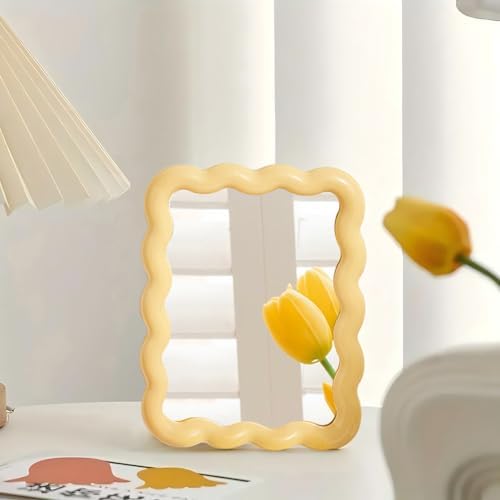 Wave Table Desk Vanity Makeup Mirror Small Make Up Office Mirror Yellow by CCREDONE