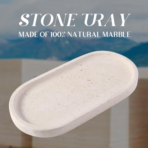 Koville Natural Marble Tray for Bathroom, Vanity Decorative Marble Trays for Countertop Organizer, Catchall Trays for Perfume, Candles, Jewelry, Stone Tray for Decor(Moca Crema Yellow) - Image 3