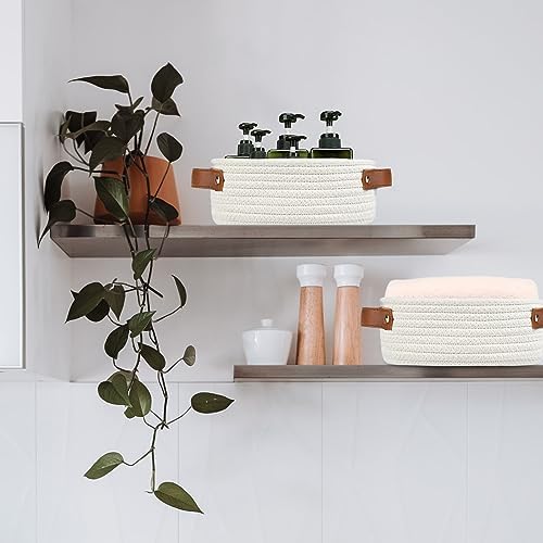 ABenkle Small Storage Basket, Mini Rope Woven Baskets, Cute Shelf Closet Storage Organizer, Boho Decorative Toy Bin for Nursery, Living Room, Spa, Empty Gift Baskets - XS, White - Image 5
