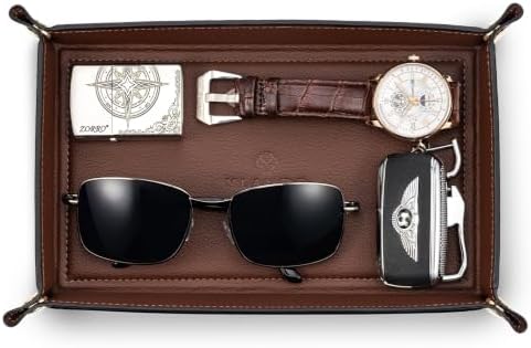 VLANDO Valet Tray for Men, Foldable PU Leather Catchall, Mocha Brown by VLANDO