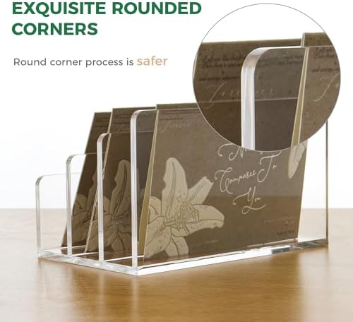 3 Compartments Clear Acrylic Mail Holder – Vertical Letter Sorter & Multifunction Desk Organizer for Bills, Documents, Notebooks – Modern Office/Home Envelope File Rack (Pack of 2) - Image 5