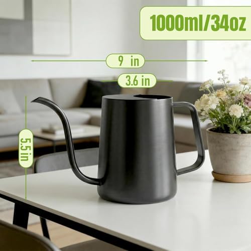 Watering Can Indoor Plants, 34oz Stainless Steel Long Spout, Black - Image 2