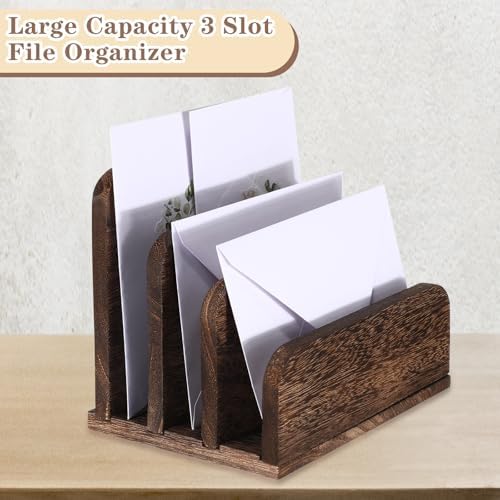 Briwooody Wooden Mail Organizer 3 Slots Mail Holder, Dark Brown - Image 5