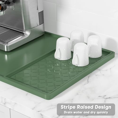 Rnivvi Silicone Coffee Mat, 16" x 24" Waterproof Raised Edge Coffee Bar Mats for Espresso Machine Station Accessories, Heat Resistant Detachable Dish Drying Pad for Kitchen Counter, Dish Rack, Green - Image 4