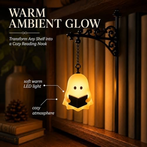 Library Lantern Mini Bookshelf Lamp, Ghost Nook Light Vintage Bookshelf Light for Book Nook Home Library Study Reading Corner (Yellow) - Image 2