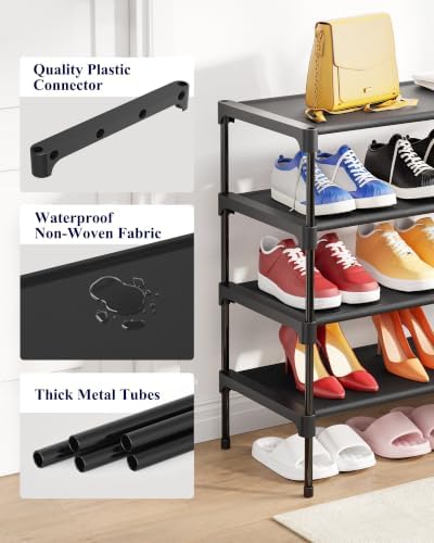 Kitsure Shoe Rack - Non-Woven Shoe Rack Shelf, Shoe Organizer for Closet, Entryway, Garage & Corridor, Stackable Shoe Shelves, X-Large, Black - Image 4