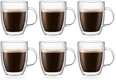 Bodum 10oz Bistro Double Wall Insulated Mug, High-Heat Borosilicate Glass, Set of 6, Clear by Bodum