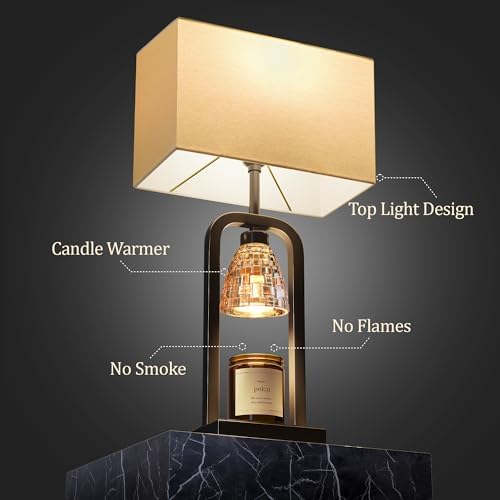 PoKat Electric Candle Warmer Lamps Gold, Lamp Candle Warmers with Timer Dimmer, Wax Light Warming Table Lamps Set of 2 for Jar Candles, Modern Bedside Lamp for Home Decor Living Room, Bulb Included - Image 2