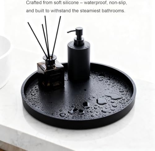 Silicone Bathroom Tray, Round Vanity Tray, 9" Black - Image 5