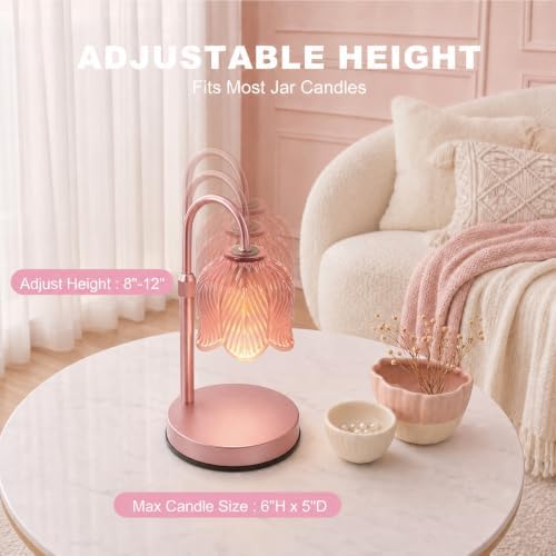 Candle Warmer Lamp with Timer, Pink Modern Candle Lamp for Home Decor, Electric Candle Warmer Lamp, Dimmable Wax Warmer for Jar Candles, Gift Box Included - Metallic Pink Clear Pink - Image 2