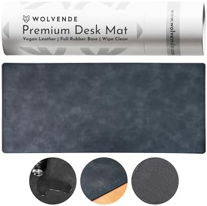 Premium Distressed Faux Vegan Leather Desk Mat | Multifunctional Desk Pad for Home Office | (Black/Grey, 15.75" x 36") by Wolvende