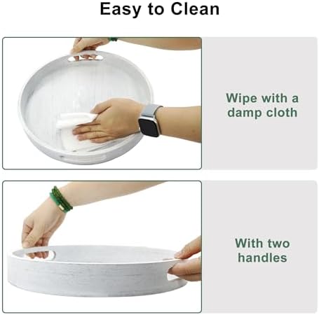 19.6" Extra Large Round Wooden Decorative Tray with Handles,White - Image 6
