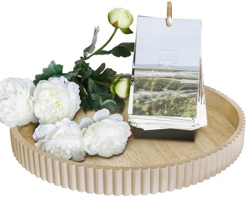 Round Decorative Tray for Coffee Table Decor, 11.8in Wood Decorative Serving Tray for Kitchen Counter,bandejas decorativas, Wooden Serving Tray for Party by Unknown