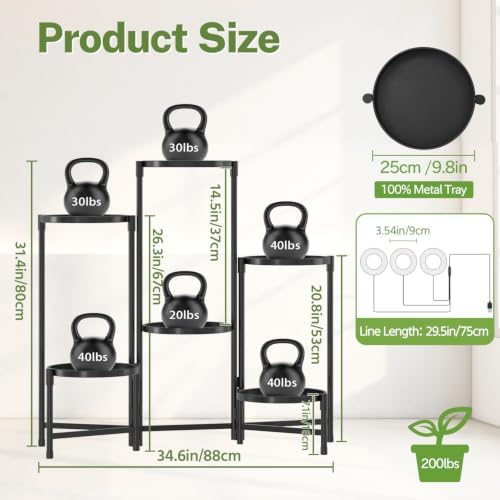 iDavosic.ly 6 Tier Large Plant Stand with Grow Light, 10 Inch Tray, Black - Image 2