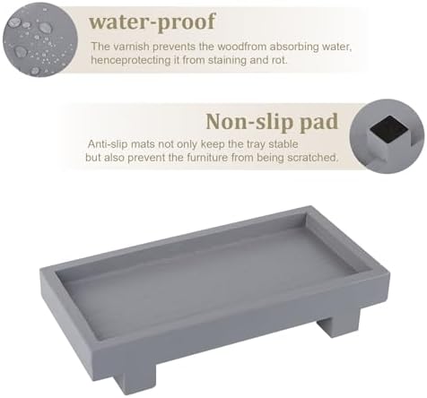 Bathroom Counter Tray Wooden Riser Display Kitchen Soap Holder, Gray - Image 3