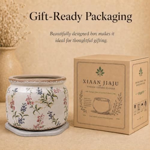 French Country Ceramic Plant Pot with Decorative Saucer, Plant Lover Gifts - Image 7
