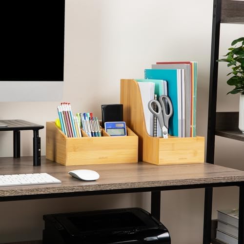 Mind Reader Vertical File Storage, Desktop Organizer, Magazine Holder, Office, Bamboo, 6"L x 11"W x 10"H, Brown - Image 2