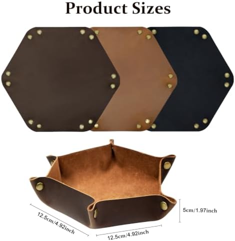 boshiho Valet Tray for Men, Leather Jewelry Catchall Key Phone Coin Box Change Caddy Bedside Storage Box (Chocolate) - Image 5