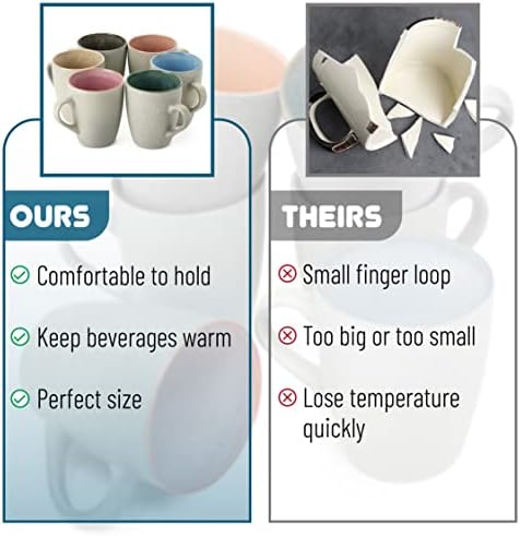 BTaT- Porcelain Coffee Mugs Set, 12 oz (350ml), 6 Pack, Ceramic Coffee Mugs, Matte White Outside and Colorful Inside, Restaurant Cups for Tea, Cappuccino, Cocoa, Cereal, Mug Gift Set, Dishwasher Safe - Image 5