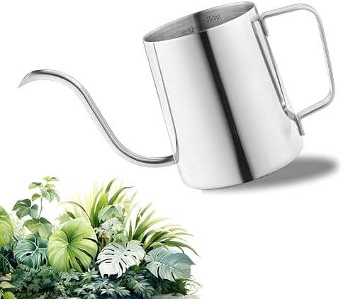Small Watering Can, OLULU 12oz (350ml) Stainless Steel Indoor Watering Can with Long Spout, Mini Watering Can for Houseplants, Desk & Home Plants by OLULU