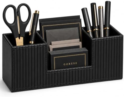 GORESE Pen Holder for Desk, PU Leather Desk Organizer for Office, Black by GORESE