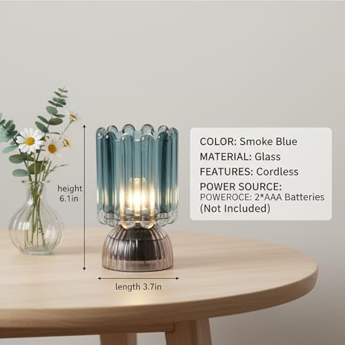 Battery Operated Lamp with Auto-Off Timer, Cordless Table Night Light for Bedroom & Entryway, Portable LED Lamp for Home, Outdoor, Camping No Battery Included (Wine Glass Design-Smoke Blue) - Image 2