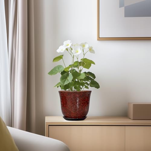 Ceramic Plant Pots - 5.6 Inch Plant Pot Indoor Outdoor, Small Planter with Drainage Hole and Saucer, Round Planter, Orchid Succulent Pots, Garden Room Decor, Gardening Gifts for Women, Red - Image 6