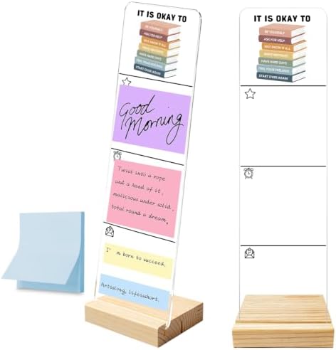 Monitor Memo Board with Removable Wooden Base Acrylic Portable Sticky Note Holder, It is Okay to Acrylic Message Board Sign, Office Desk Desk Set Sticky Notes 100 Sheets by HTBIG