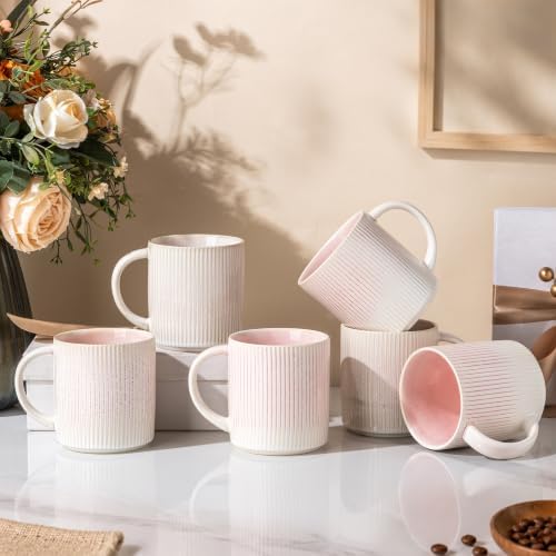 theterra Ceramic Coffee Mugs Set of 6, 14.2 oz Coffee Cups with Handle by TheTerra