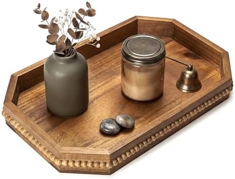 EOSAHR Acacia Wood Decorative Tray: Serving Tray for Room Decor, Brown by EOSAHR