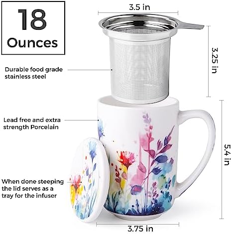 AmorArc Tea Cup With Infuser and Lid, 18oz Loose Leaf Tea Mug With Steeper - Image 2