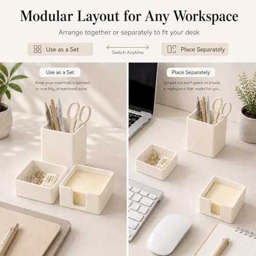 minimaliving Aesthetic Silicone Desk Organizer Set of 3,Modern Office Desk Accessories with Pen Holder,Paperclip Tray,Sticky Note Holder,Stylish Functional Office Desk Decor for Back-to-school(Beige) - Image 3