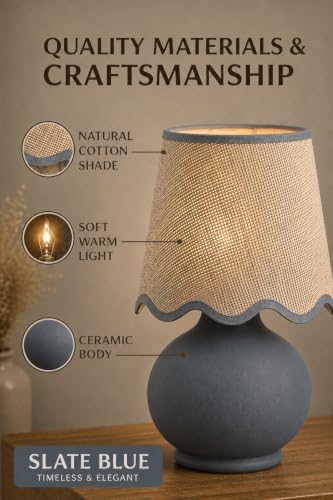 Benton Ceramic Table Lamp with Fabric Shade – 13" Bedside Accent Lamp for Bedroom, Living Room & Nightstand (Slate Blue) - Image 4