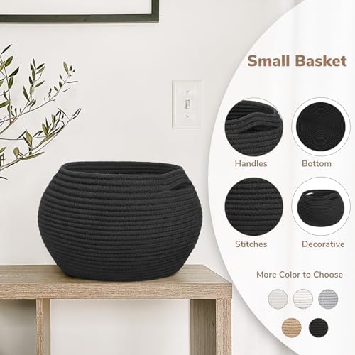 Goodpick Round Woven Rope Storage Basket for Shelves, 10" x 8.3", Black - Image 2