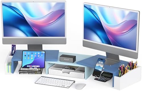Simple Houseware Desk Dual Monitor Stand Riser with Drawer, Blue by SimpleHouseware