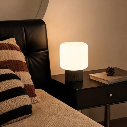 MAGCHARM Halo Mushroom Lamp, 5W Cute Cordless Rechargeable Table Lamp with Glass Shade, 3 Color Temps LED Dimmable Ambient Lighting, Small Retro Touch Bedside Light for Bedroom Decor, Black - Image 6
