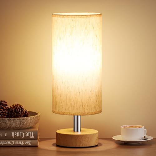 Table Lamp for Bedroom（Cream Shade - Wood Base, 11.6" Inline Control） by PartageiZ